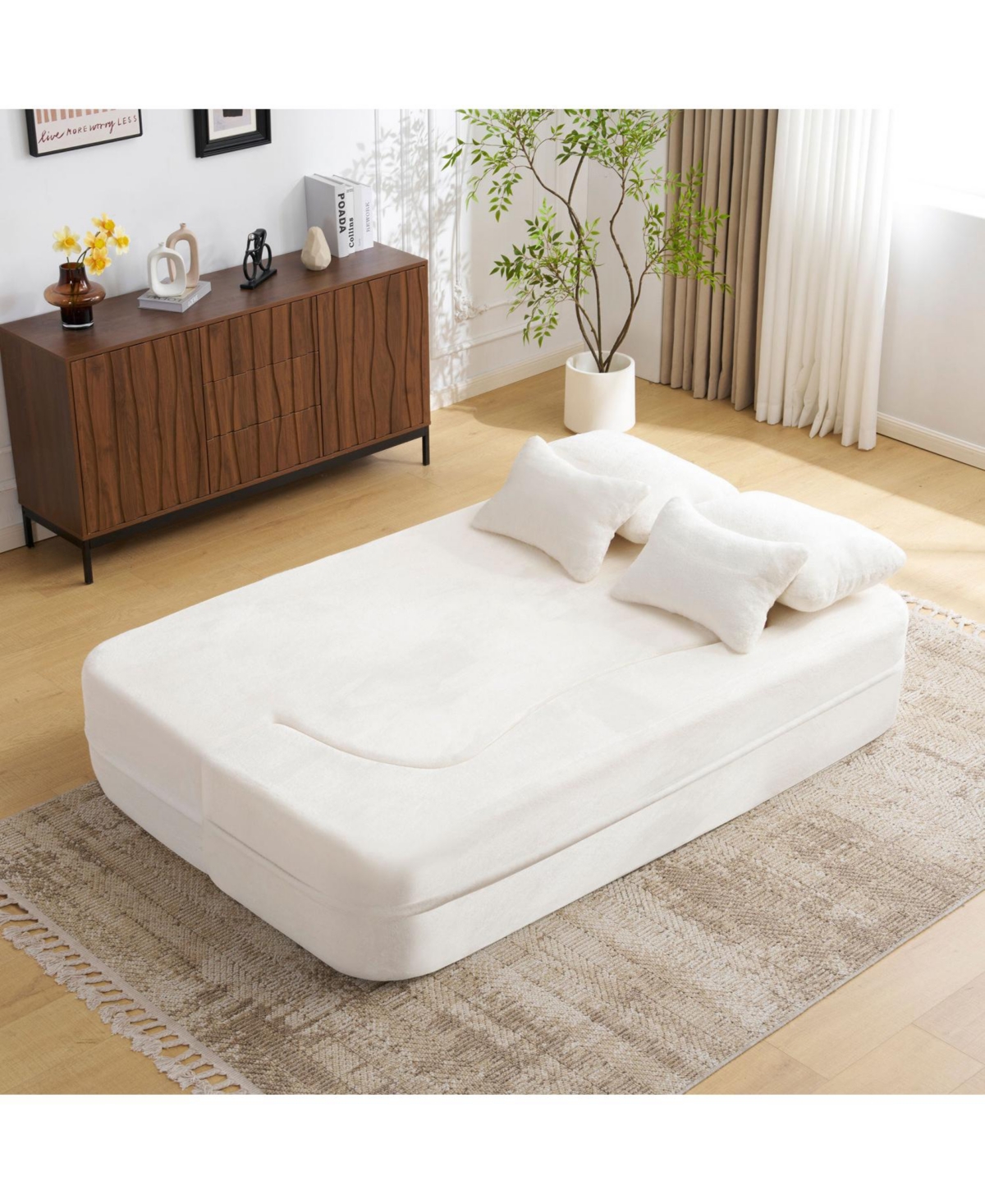 Streamdale Furniture Queen White Floor Sofa Bed with Pillows