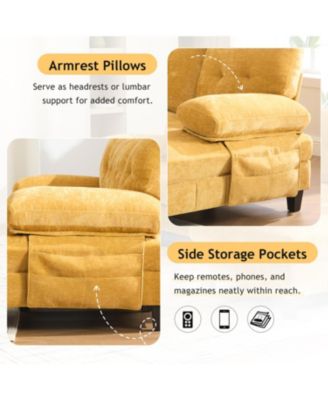 U-Shaped Chenille Sectional Sofa with Dual Chaise & Storage - Yellow