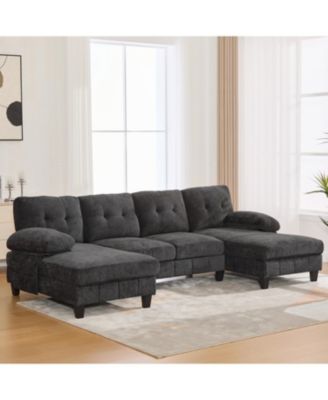 U-Shaped Chenille Sectional Sofa with Dual Chaise & Storage