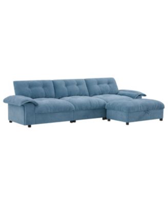 L-Shape Sectional Sofa w/ Ottoman, Charging, Cup Holder, Storage