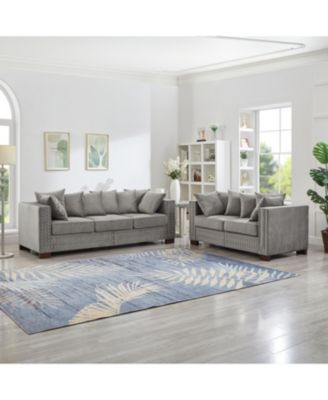 Modern Grey Velvet Sofa 2+3 Seater Silver Nailhead Trim