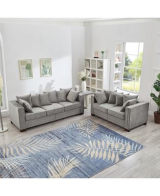 Modern Grey Velvet Sofa 2+3 Seater Silver Nailhead Trim