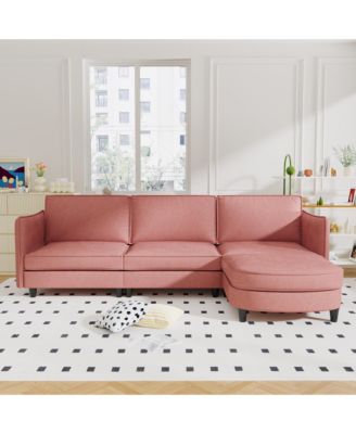 107.8" 3 Seater L-Shaped Sofa Couch with Ottoman & Pockets