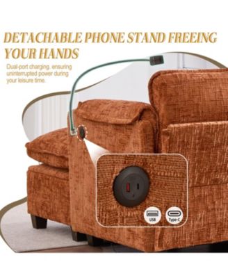 Oversized Sectional Sofa Cloud Couch w/ Ottoman, USB & Phone Holder