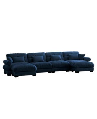 U Shaped Sectional Cloud Couch, Movable Ottomans, Velvet, Blue