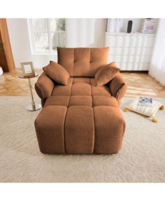 Streamdale Ergonomic Sofa with Ottoman, High-Resilience Cushions, Burnt Orange