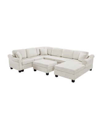 111.8" U-Shaped Chenille Sectional Sofa with Ottoman