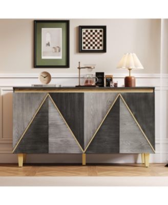 60" Retro Buffet Cabinet - 4-Door Sideboard with Adjustable Shelves (Gray)