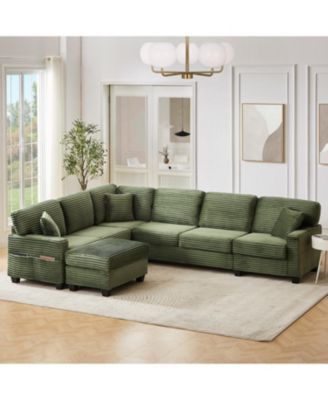 Streamdale U-Shaped Sectional Sofa with Ottoman & Storage - Green