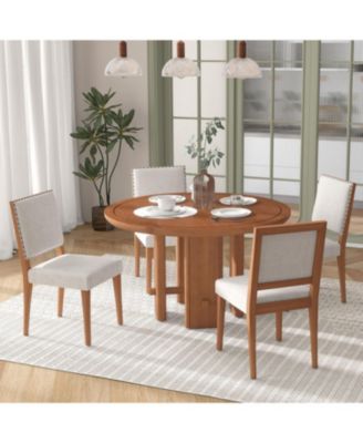 5-Piece Round Dining Set- Table & 4 Upholstered Chairs