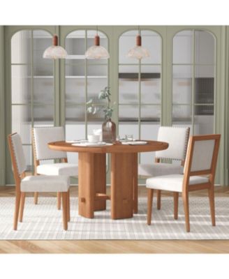 5-Piece Round Dining Set- Table & 4 Upholstered Chairs