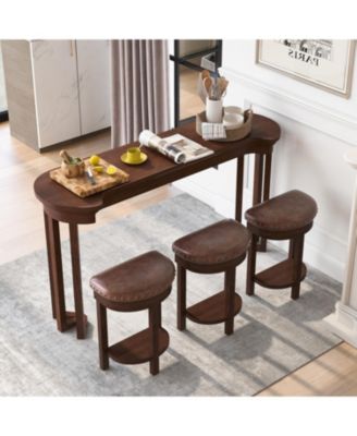 4-Piece Bar Table Set- PU Stools, Solid Wood, Cherry