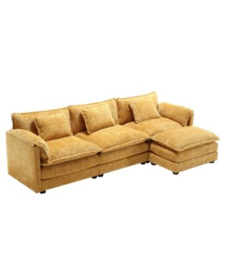 Oversized Chenille Sectional Sofa with Ottoman & Memory Foam