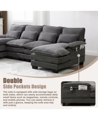 U Shaped Cloud Couch, 110" Chenille Sectional Sofa with Double Chaise