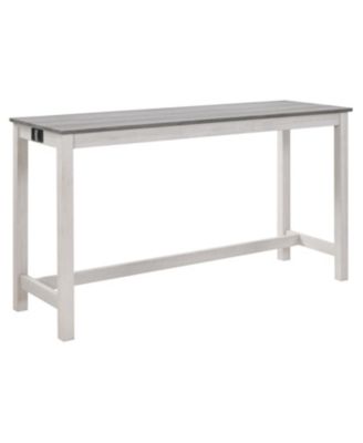 Bar Table Set with 3 Stools, Power Outlet, White & Grey