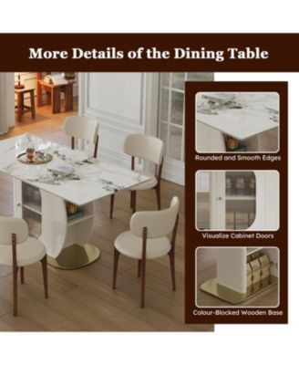 63" Modern Dining Table Set, Burnt Stone Top, Gold Base, 6