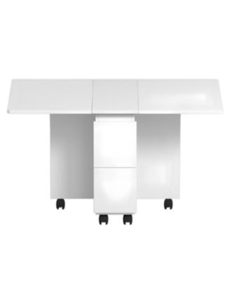 Folding Drop Leaf Dining Set with Storage & Wheels