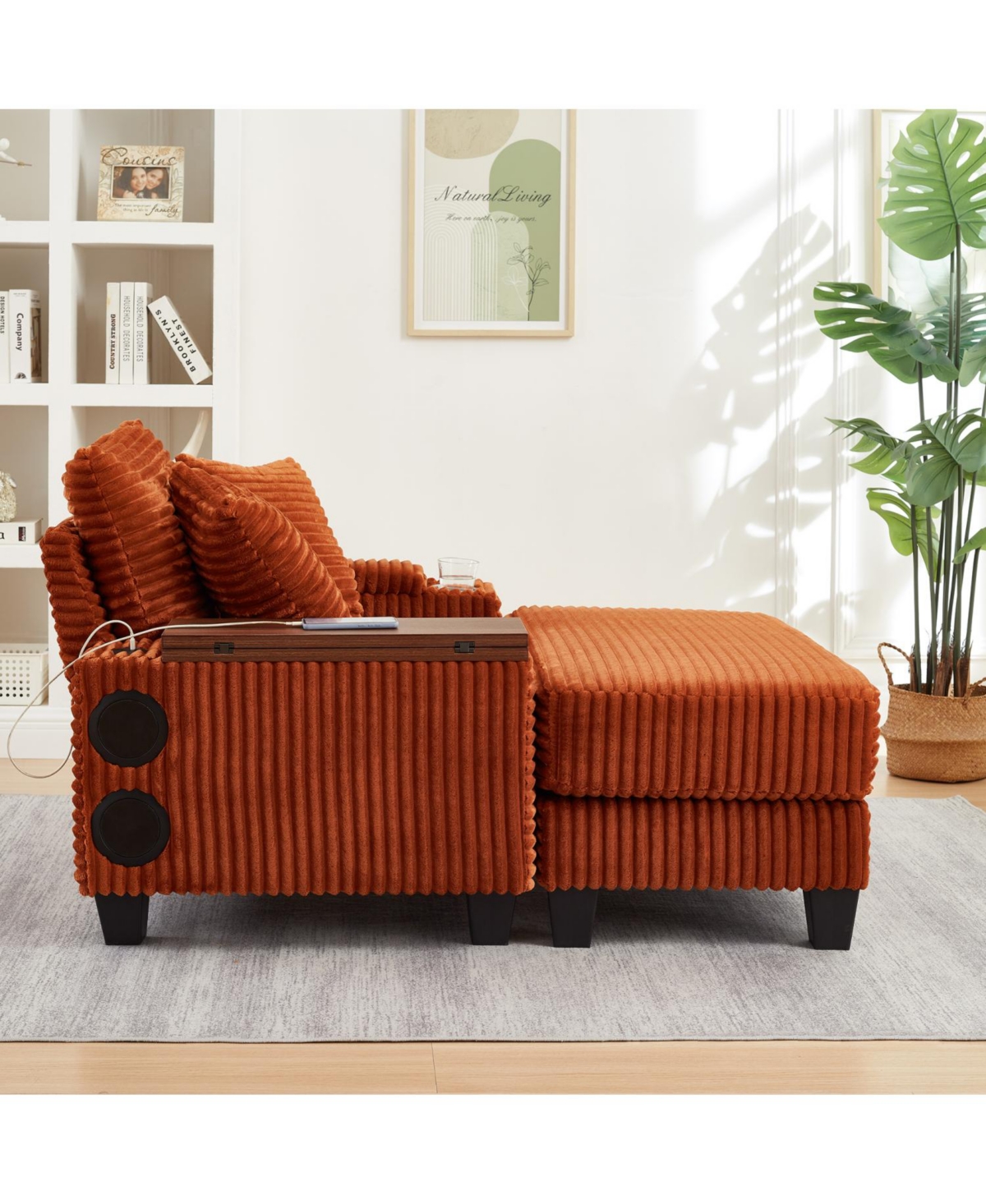 Streamdale Furniture Multifunctional Corduroy Sofa with Hidden Table & Storage