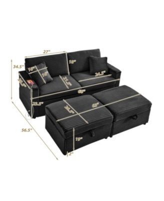 Corduroy Loveseat Sofa with Ottomans & Table