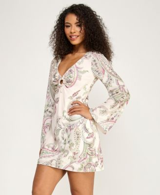 Juniors' Long-Sleeve V-Neck Short Dress