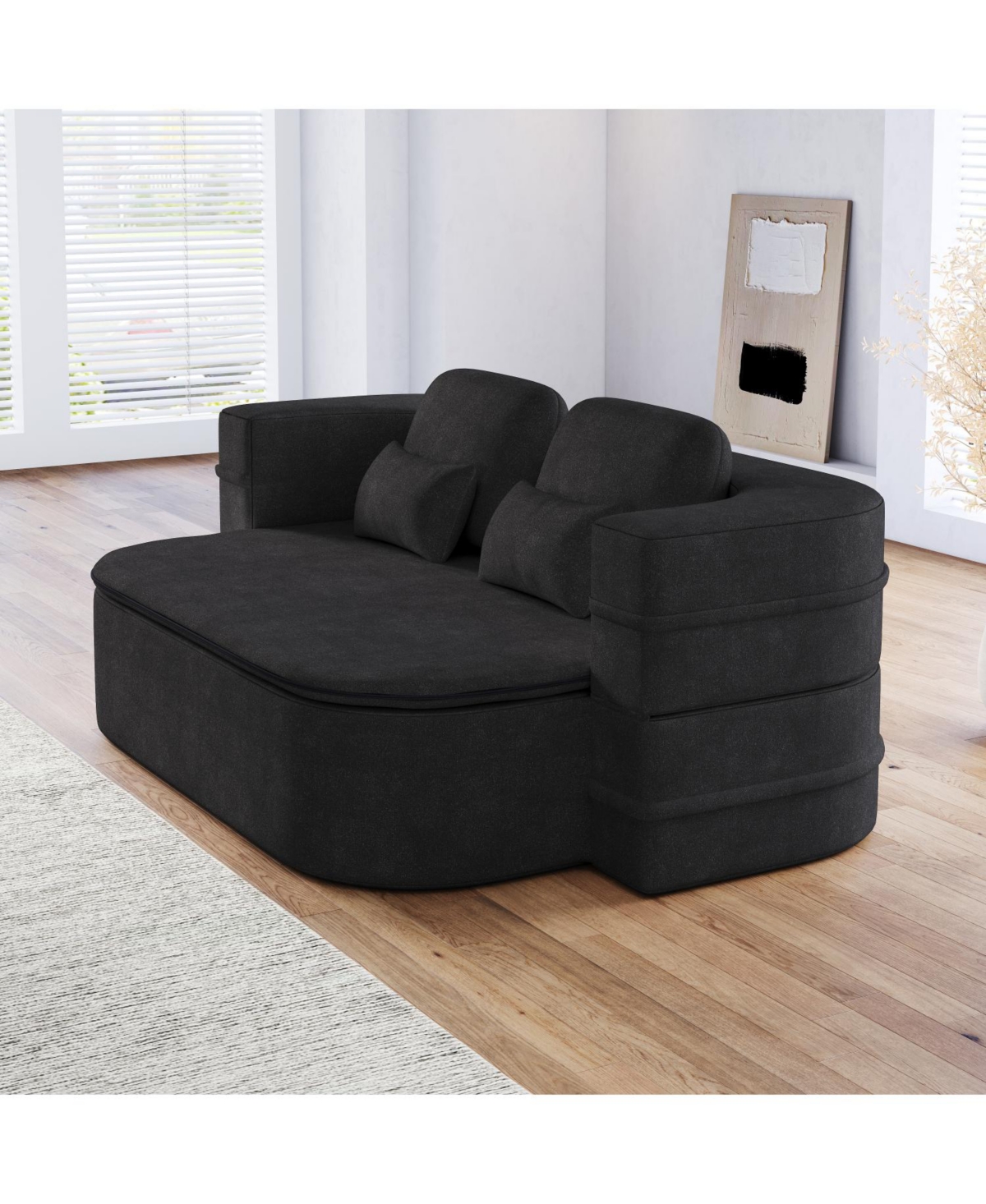 Streamdale Furniture 75" Foldable Sofa Bed with Blanket - Black