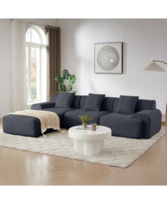 Modern L-Shaped Corduroy Sectional Sofa Dark Gray Oversized 3-Seater Couch