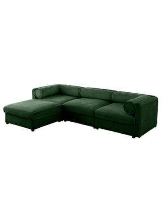 Elegant Green Chenille L-Shaped Sofa with Storage and Ottoman.
