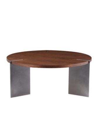 Round Coffee Table Walnut Wood Surface and Black Metel Feet