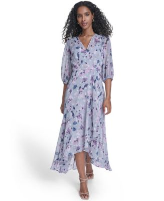 Calvin Klein Plus Size Balloon-Sleeve Wrap Dress - Slate Multi - 16W