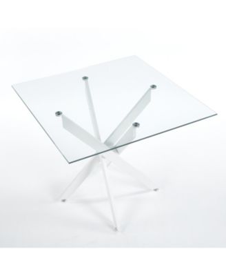 Modern Glass Dining Table White Legs 90x90cm