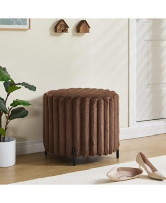 Upholstered Round Ottoman with Metal Legs - Brown