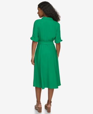 Women's Tie-Sleeve Collared Shirt Dress