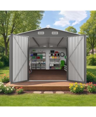 10x14 Metal Storage Shed, Lockable Doors, Window, All-Weather Shelter