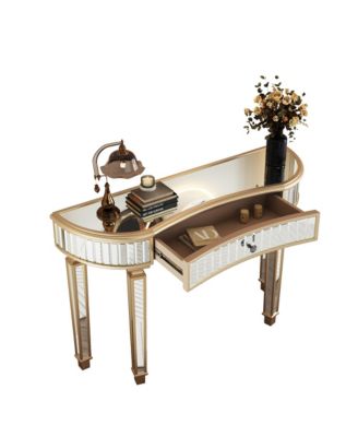 Streamdale 47" Half-Moon Mirrored Console Table - Fluted Glass & Crystal Knob