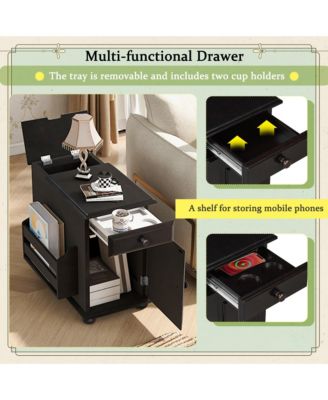 Streamdale Vintage Flip Top End Table with USB & Drawer