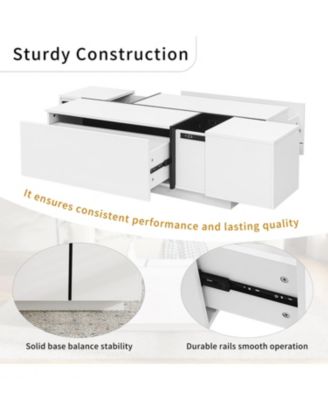 Extendable High-Gloss Coffee Table w/ Storage Drawers