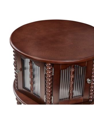 Vintage Round Nesting Coffee Table, Bamboo Glass Doors, Beaded Legs, Walnut, 31.5"