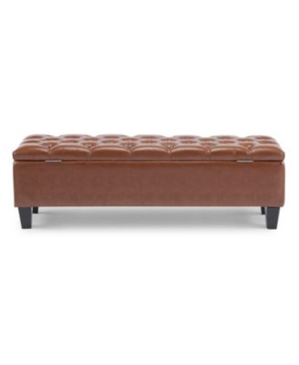 Ottoman Bench with Storage, Brown PU Surface, Rubber Wood Legs, 300 lbs Capacity