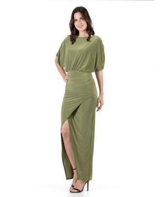 Women's Boat Neck Batwing Sleeve Slit Maxi Dress