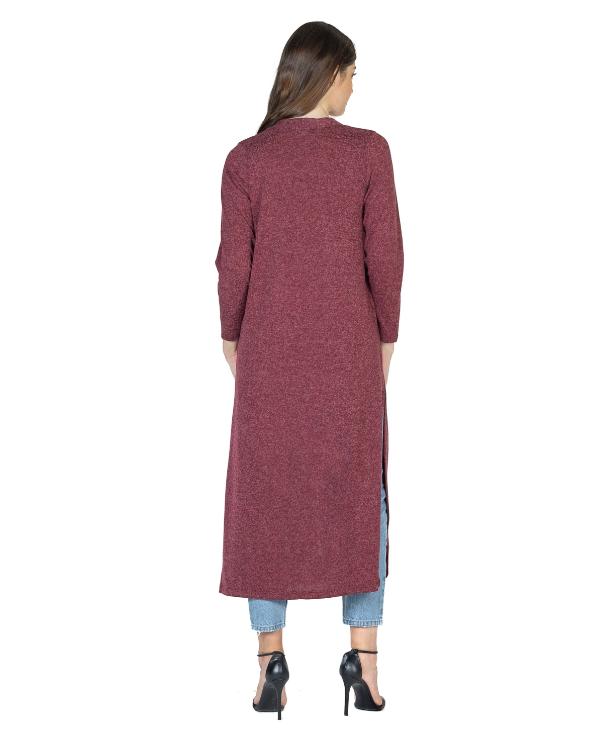 24seven Comfort Apparel Women's Knit Three Quarter Bell Sleeve Open Cardigan Sweater