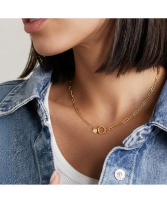 Gold-Plated Paperclip Chain Necklace with Toggle Clasp