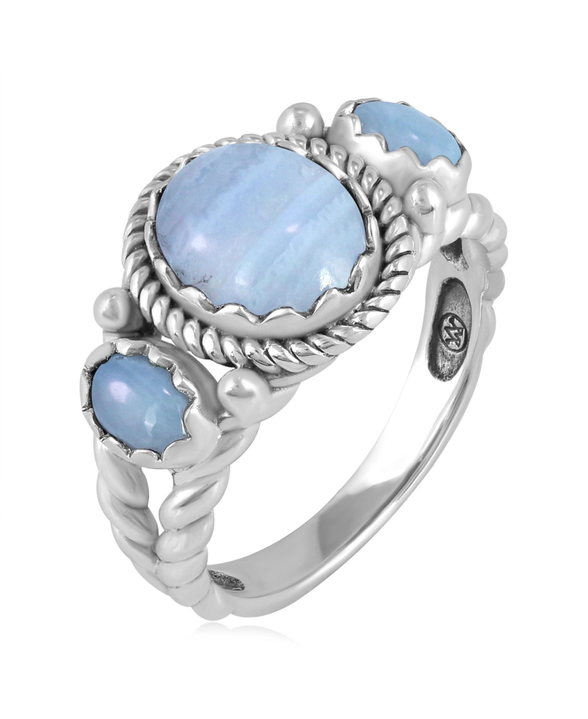 American West Jewelry Sterling Silver Blue Lace Agate 3-Stone Ring