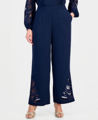 Women's Embroidered-Hem Wide-Leg Pants
