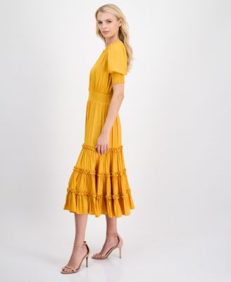 Women's Puff-Sleeve Tiered Midi Dress