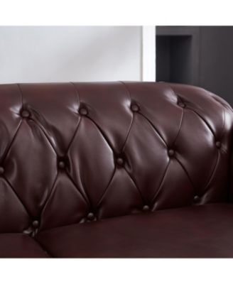 85.8" Chesterfield Sofa - Tufted Faux Leather PU - Burgundy