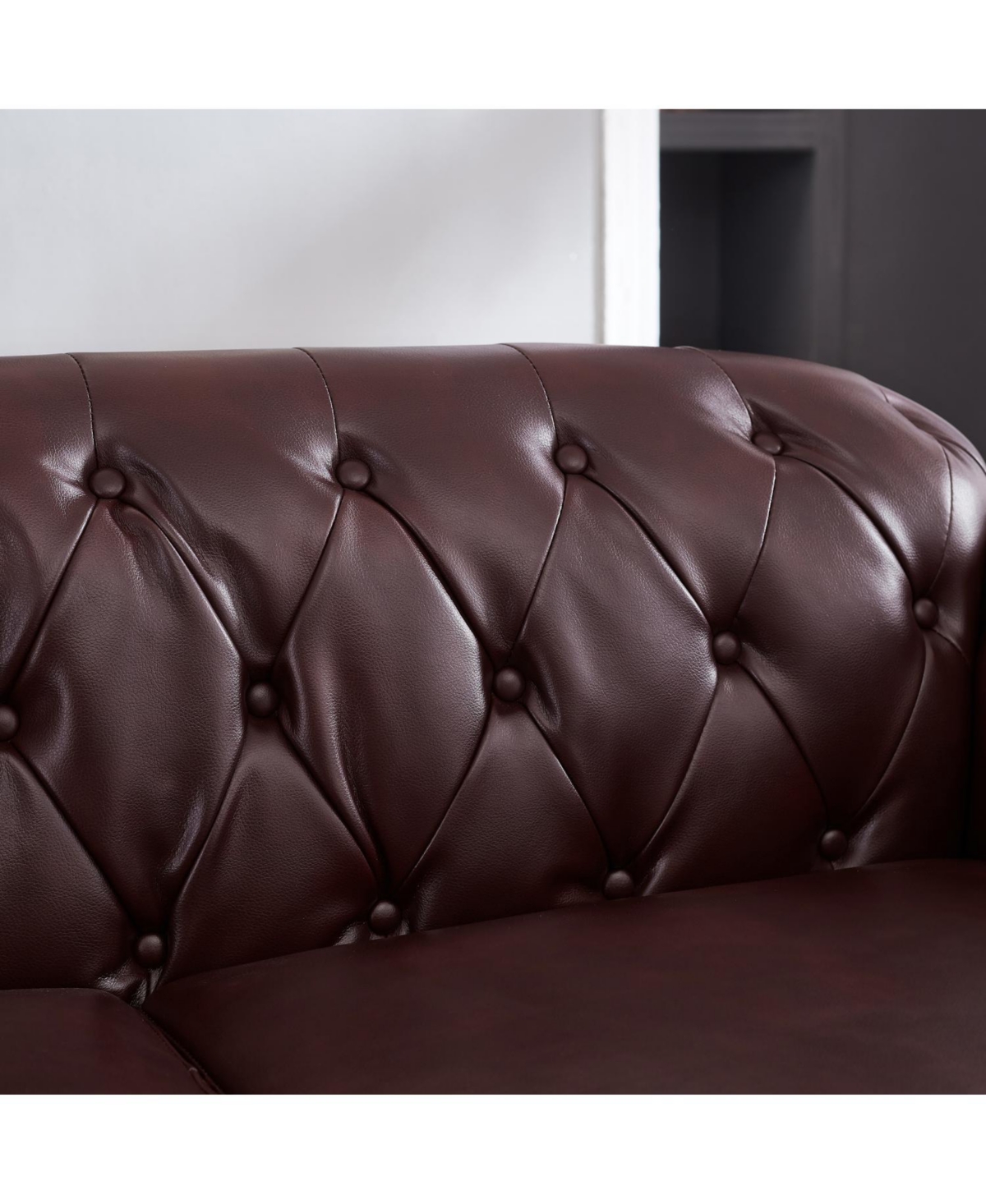 Streamdale Furniture 85.8" Chesterfield Sofa - Tufted Faux Leather Pu - Burgundy