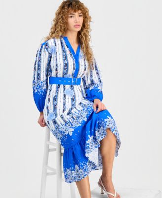 Women's Floral Belted Half-Placket Dress