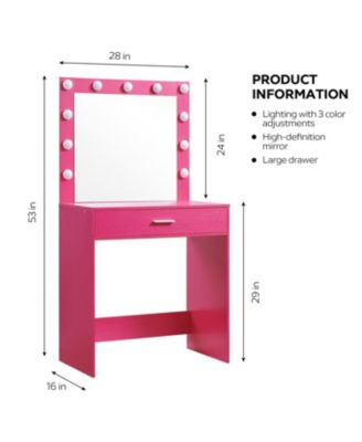 Vanity Desk with Mirror & Drawer, Adjustable Lights