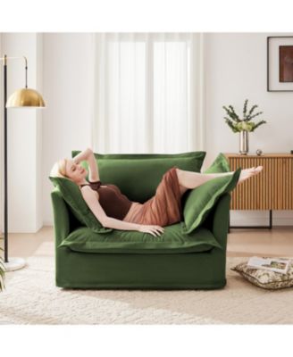 Chenille Slip-Covered Armchair with Large Cushions