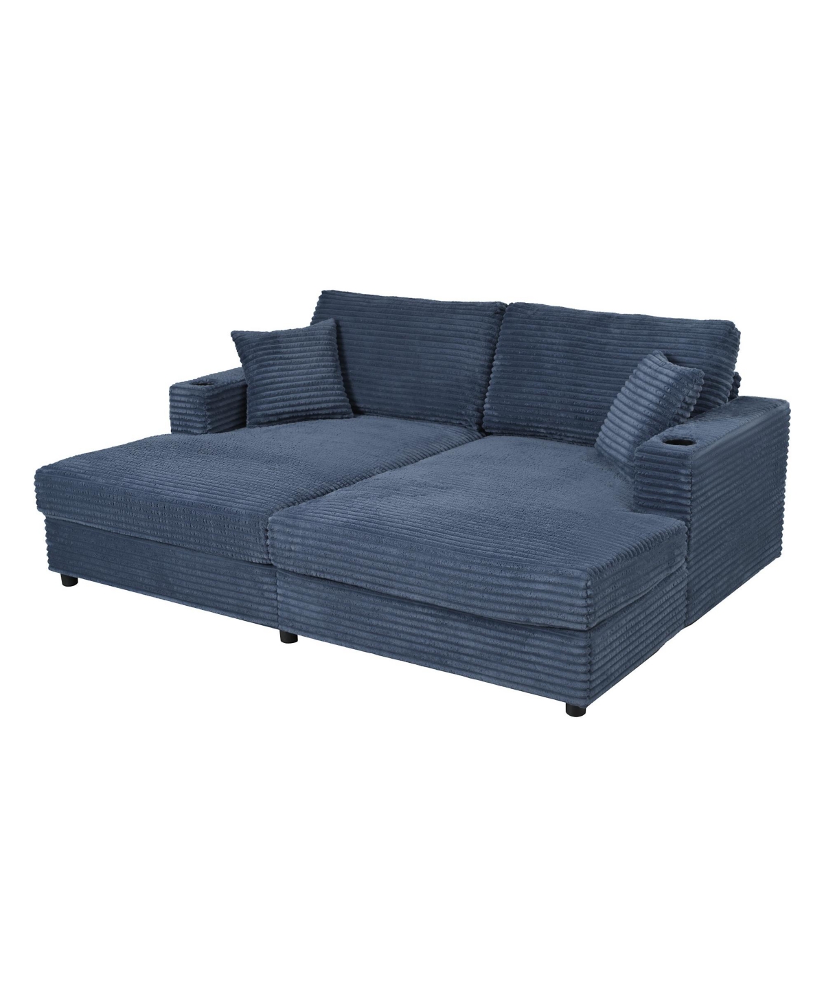Streamdale Furniture Oversized Corduroy Loveseat Chaise Lounge with Usb Ports, Cup Holders, and Pillows